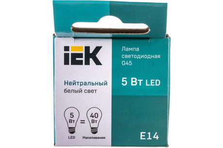 Купить Лампа светодиодная "Шар" 5Вт Е14 4000К нейтральный белый свет LLE-G45-5-230-40-E14  IEK ECO фото №4