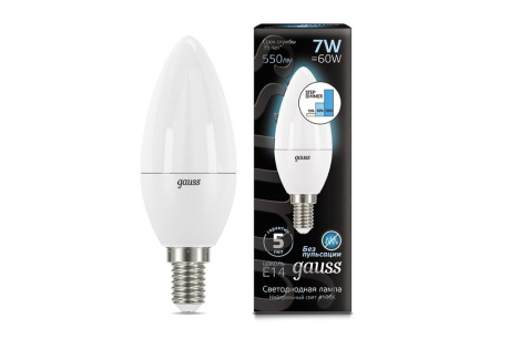 Купить Лампа светодиодная GAUSS диммируемая свеча 220V 7W Е14 4100K 550lm 103101207-S фото №2