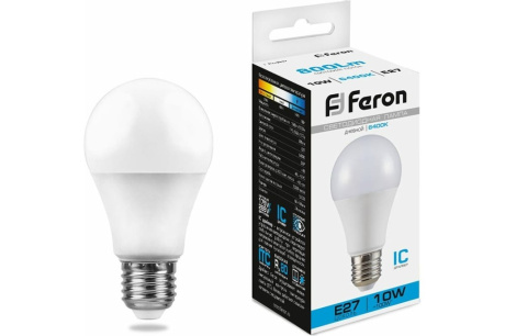 Купить Лампа светодиодная FERON LB-92 10W 230V E27 А60 6400K 800lm 60*108mm 25459 фото №1