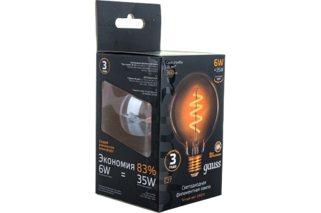 Купить Лампа светодиодная GAUSS LED Filament G95 Flexible 6W Е27 3600lm 105802007 фото №4