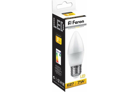 Купить Лампа светодиодная FERON LB-97 7W 230V E27 свеча 2700K 37*100mm 560lm 25758 фото №3