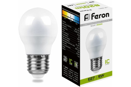 Купить Лампа светодиод. FERON LB-550 шар LED 9Вт Е27 4000К G45 230V 25805 фото №1