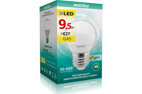 Купить Лампа светодиодная "Шар" 9.5Вт SBL-G45-9_5-30К-Е27  SMARTBUY SBL-G45-9_5-30К-Е27 фото №2
