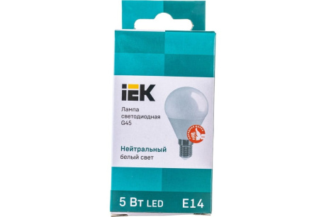 Купить Лампа светодиодная "Шар" 5Вт Е14 4000К нейтральный белый свет LLE-G45-5-230-40-E14  IEK ECO фото №6